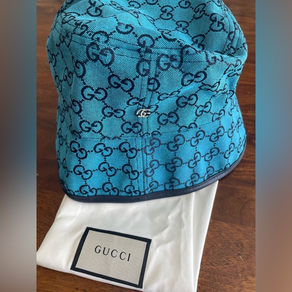 Gucci HAT BUCKET STYLE GG LOGO ALLOVER BLUE MONOGRAM CANVAS SMALL - Picture 4 of 6